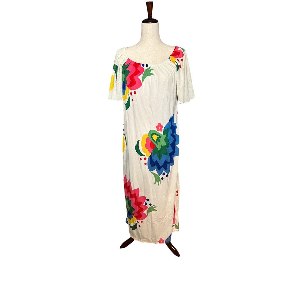 Vintage 1960-70 Flower Power Women’s Long Mod Dress Kaftan Beach Cover Up Med